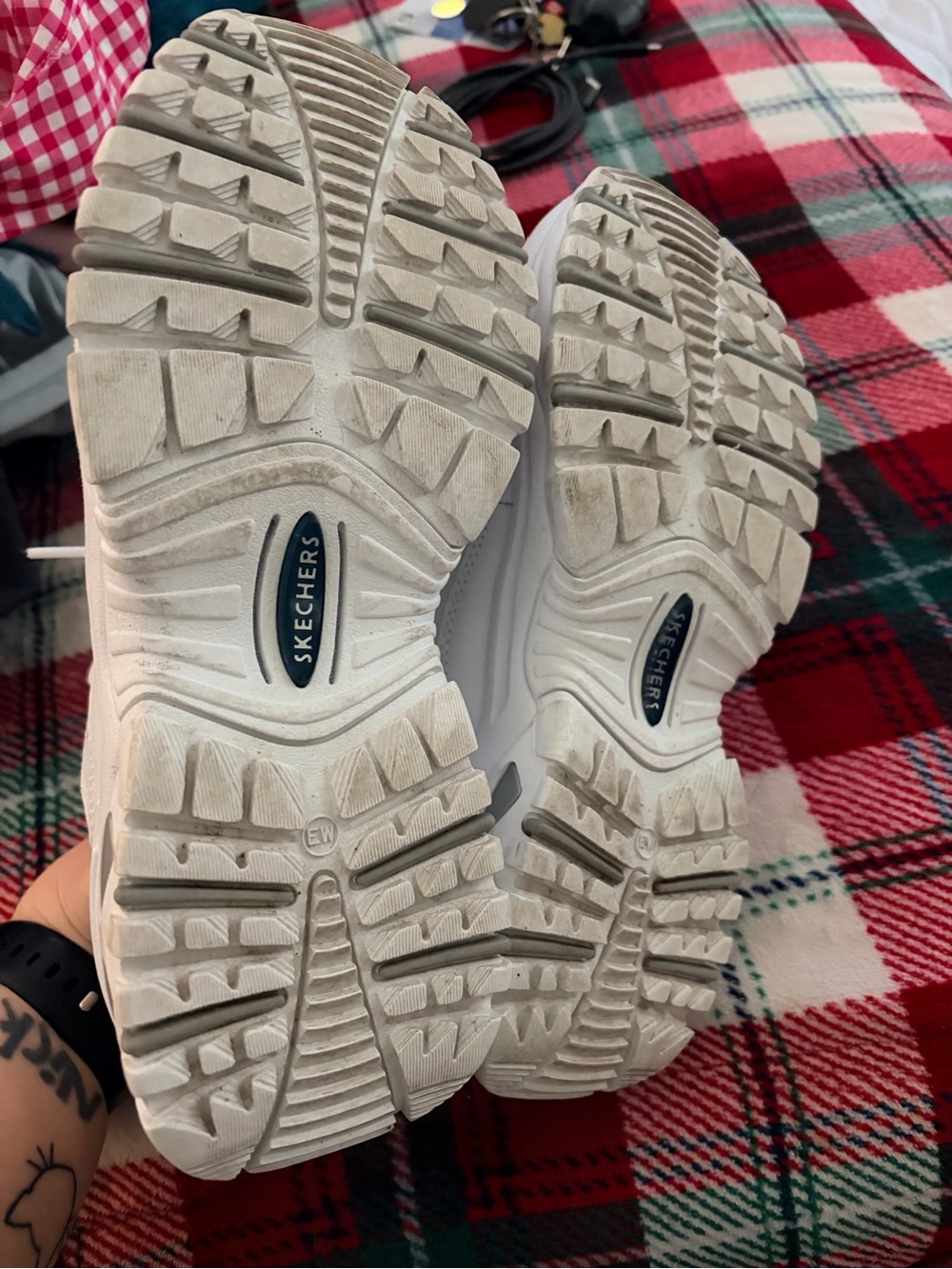 Skechers White Chunky Platform Lace-Up Sneakers with Subtle Gray Accents - Picture 2 of 4